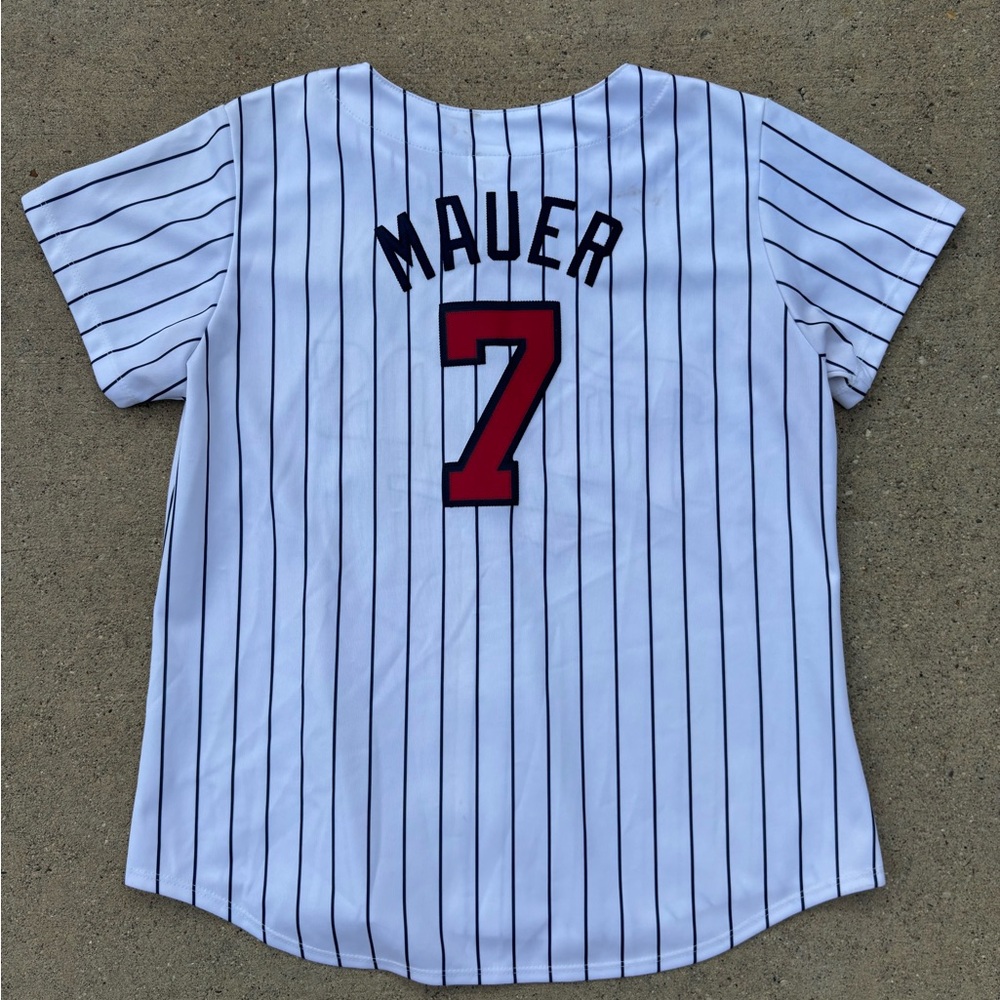 Majestic White and Black Striped Twins Jersey